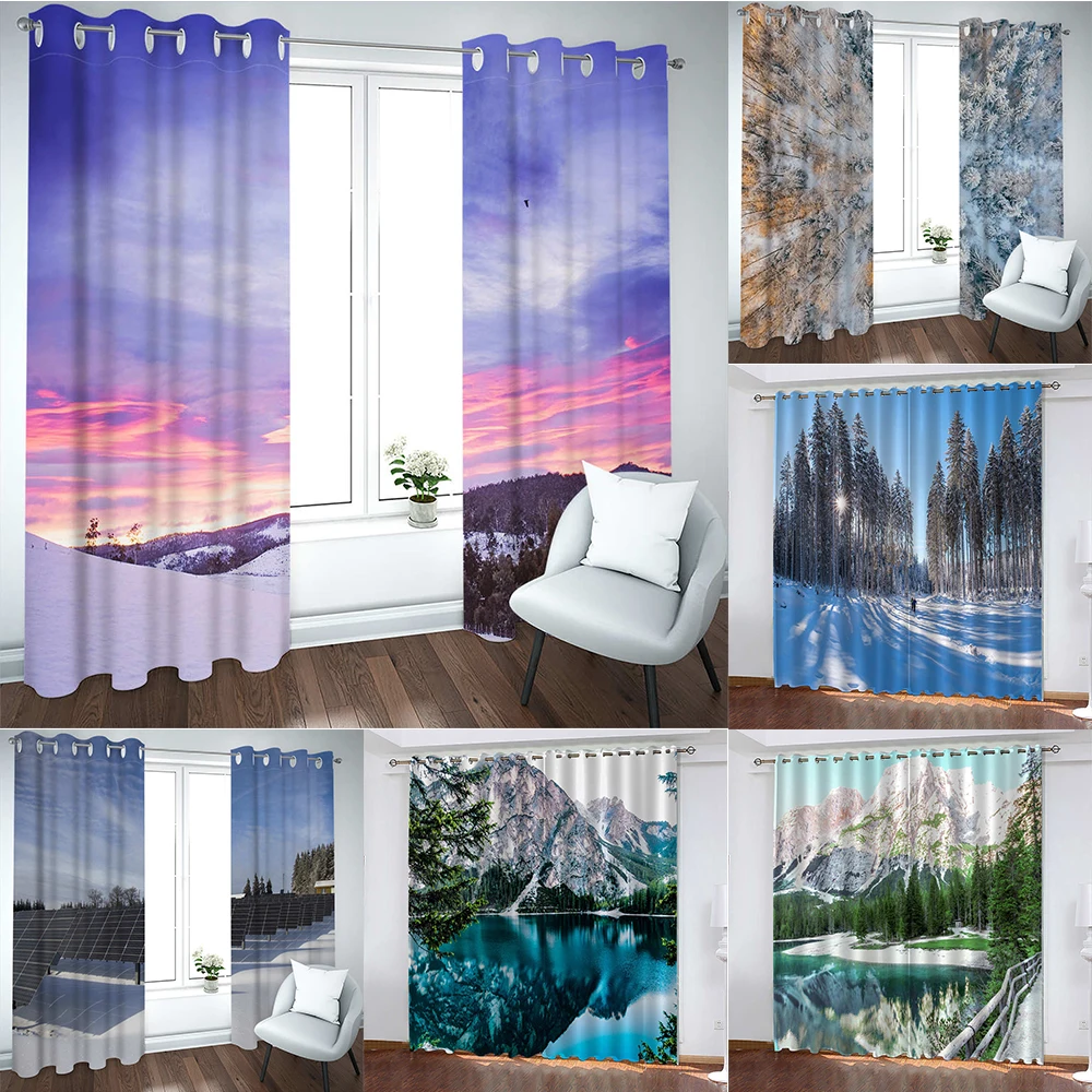 

Snow Scene Winter Household Curtains Scenery 3D Printing Blackout Curtains Biparting Open Curtains for Living Room Luxury カーテン