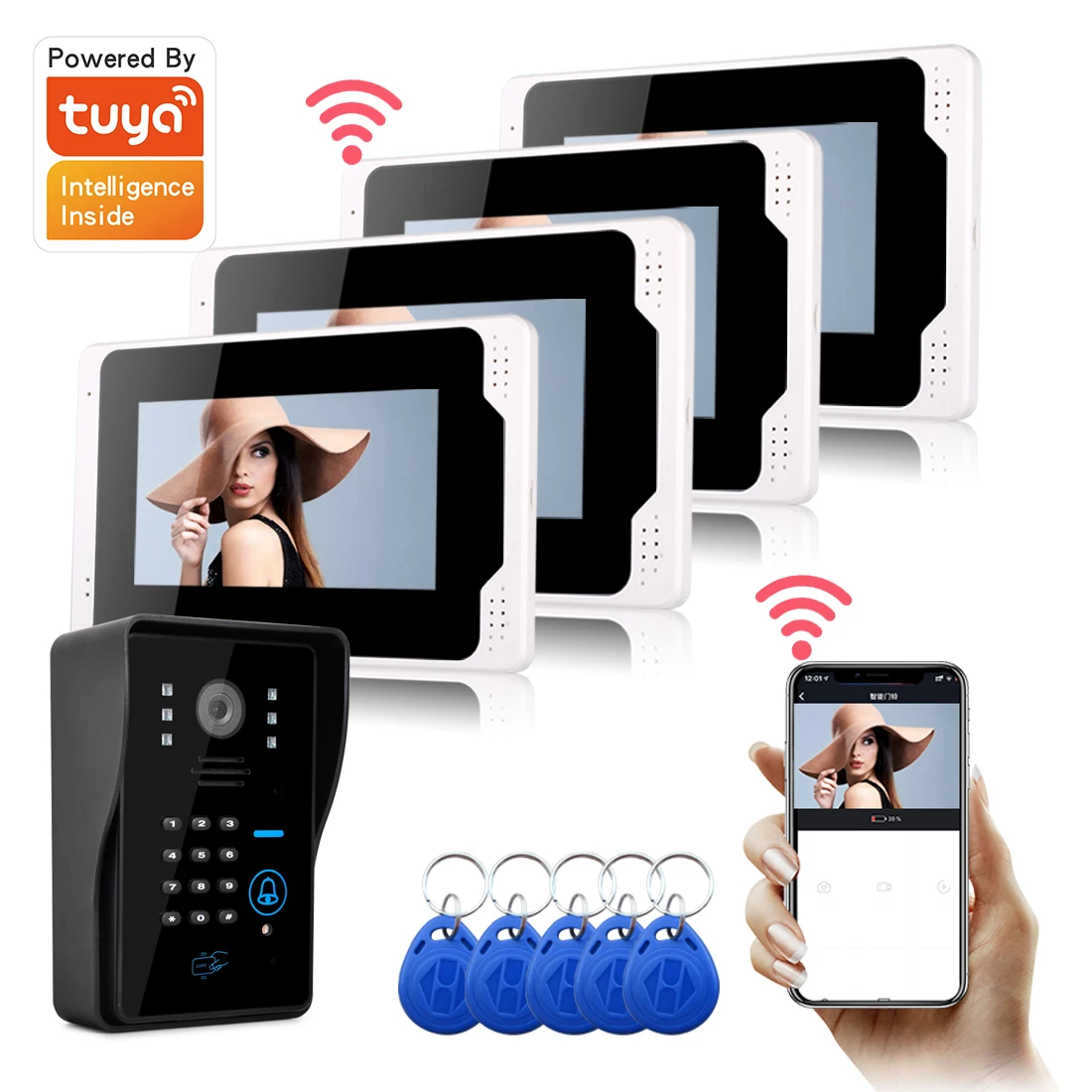 

Домашний видеодомофон Tuya, 1080p, проводной дверной звонок, камера, Wi-Fi, с 7-дюймовым экраном, видеодомофон для квартиры, водонепроницаемый