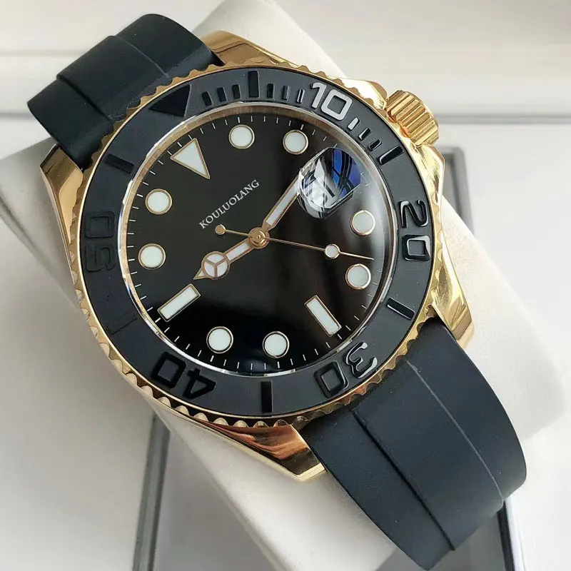 

Men's Mechanical Watch 42mm 316L Stainless Steel Case Ceramic Bezel Waterproof Luminous MIYOTA 8215 Movement Black Gold