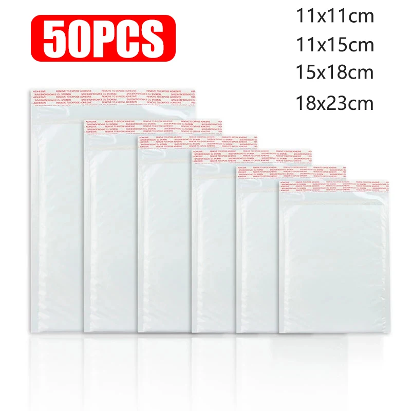 50PCS Shockproof White Foam Envelope Bag Self-sealing Padded Mail Bubble Bag Pearl Film Office Shipping Packaging Parcel