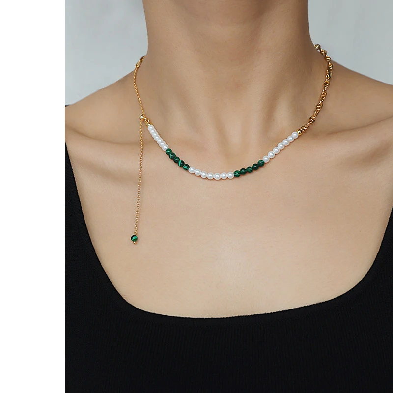 

2022 New 18KGF Brass Malachite Necklace women girls beads stone Jewelry making design Mother's Day gifts wholesale