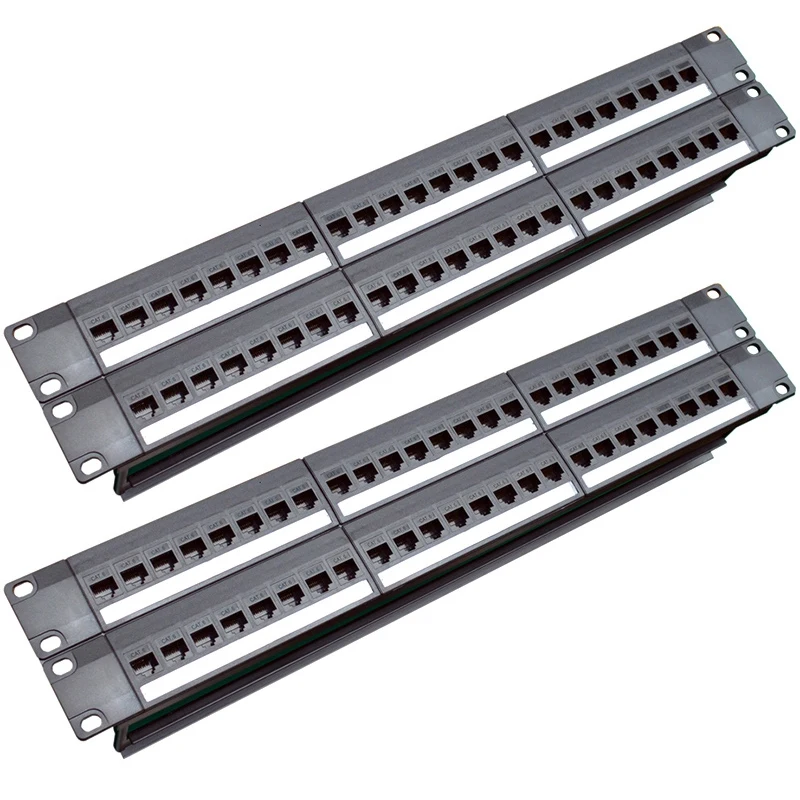 

2X 19Inch 1U Cabinet Rack Pass-Through 24 Port CAT6 Patch Panel RJ45 Cable Adapter Keystone Jack Modular Frame
