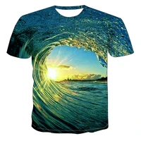 summer 3d sea wave scenery color print mens t shirt breathable personality inkjet pattern t shirt trendy hip hop t shirt