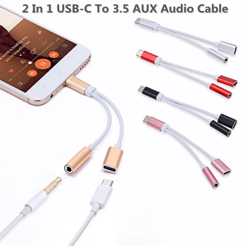 

2 In 1 Splitter Adaptateur USB-C To 3.5 AUX Audio Cable For Honor 20 Pro For Huawei P30 P20 Mate20 Pro Nova5 Adaptador