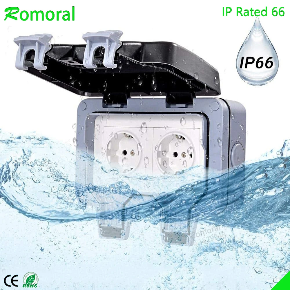 

Outdoor Wall Switch Socket IP66 Weatherproof Waterproof Outdoor Wall Power Socket 16A EU Standard Electrical Outlet Grounded