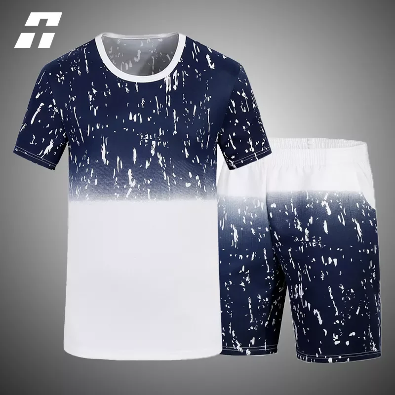 

Мужские шорты с коротким рукавом и градиентом, спортивный костюм из двух предметов для отдыха, бега, спортзала, повседневные шорты для фитне...
