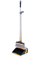 floor broom and garbage container set adjustable soft hair broom dustpan upright with extendable broomstick for cleaning dust
