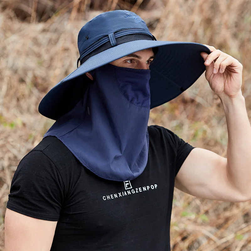 

Fashion Men's Mesh Fisherman Cap with Face Mask Casual Bucket Hat Panama Caps Summer UV Protection Sun Hat Outdoor Fishing Hat