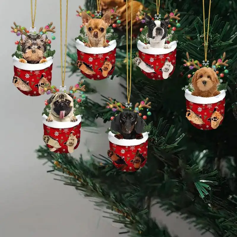 Dog Stocking Christmas Tree Ornament Pet Puppy Ornament Holiday Christmas Gifts For Pet Lovers, Owners Dog Ornaments Decoration