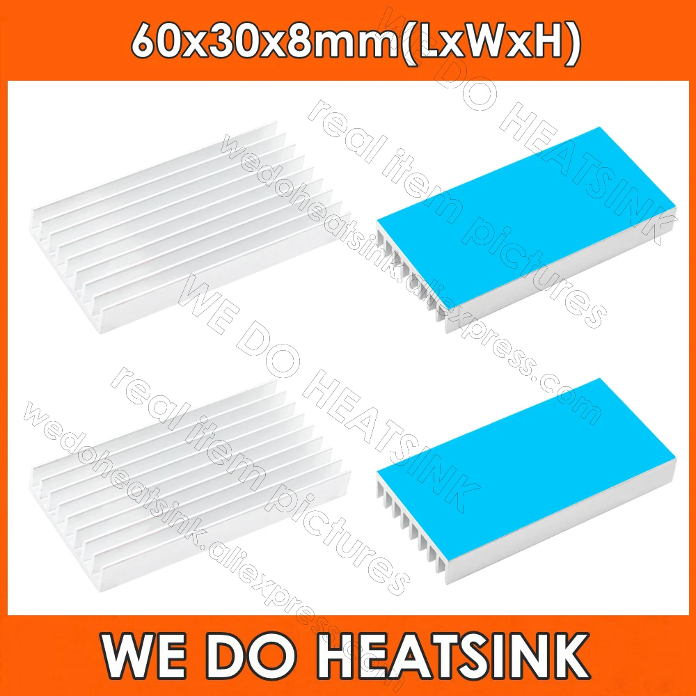 Мы производим радиатор 60x30x8 мм, алюминиевый охладитель, длинный теплоотвод, алюминий с теплопроводными теплопроводящими прокладками