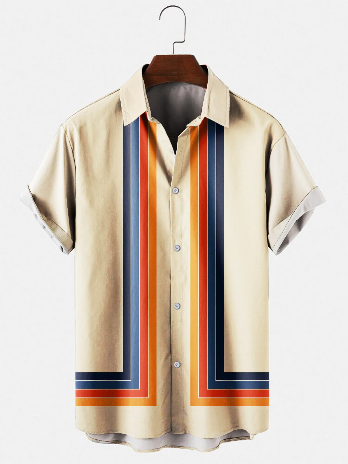 

2021 New Summer Stripes 6 Creative 3D Digital Printing Trend Loose Short Sleeve Shirt Men's Top