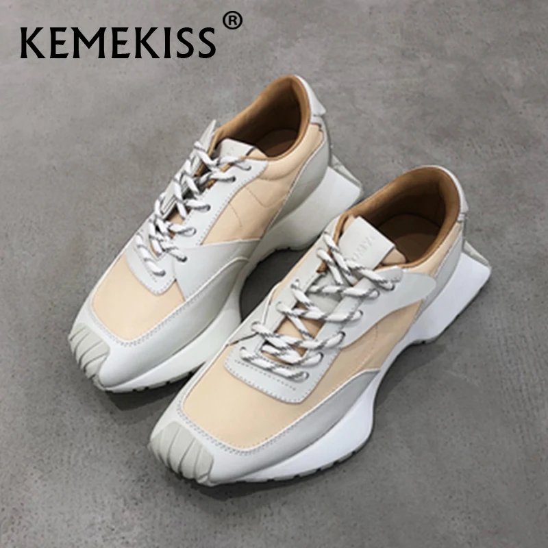 

Кеды KemeKiss женские из натуральной кожи, кроссовки на плоской подошве, квадратный носок, модная повседневная обувь, Ins, размер 34-40, 2022