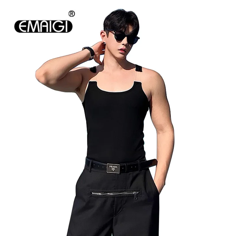 

Summer Men Invisible Shoulder Strap Slim Fit Tank Tops Tees Women Streetwear Fashion Vintage Sleeveless Party Dress Tshirts Vest