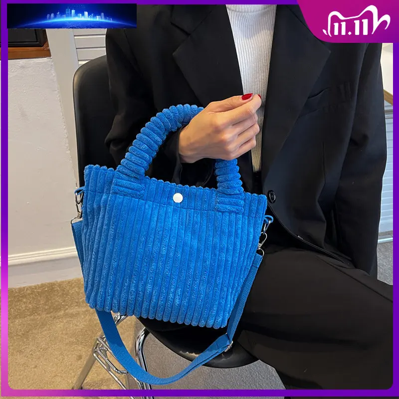 

Fashion Corduroy Plush Women's Bag 2022 Trend New Handbags Niche Versatile Bucket Shoulder Bags Female Button Crossbody Bags