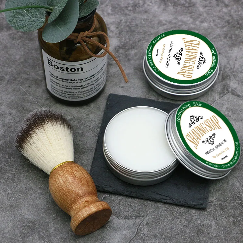 

60g Men's Shaving Soap Set Shaving Cream Mint Scent Softening Beard Foam Rich Shaving Brush Kit