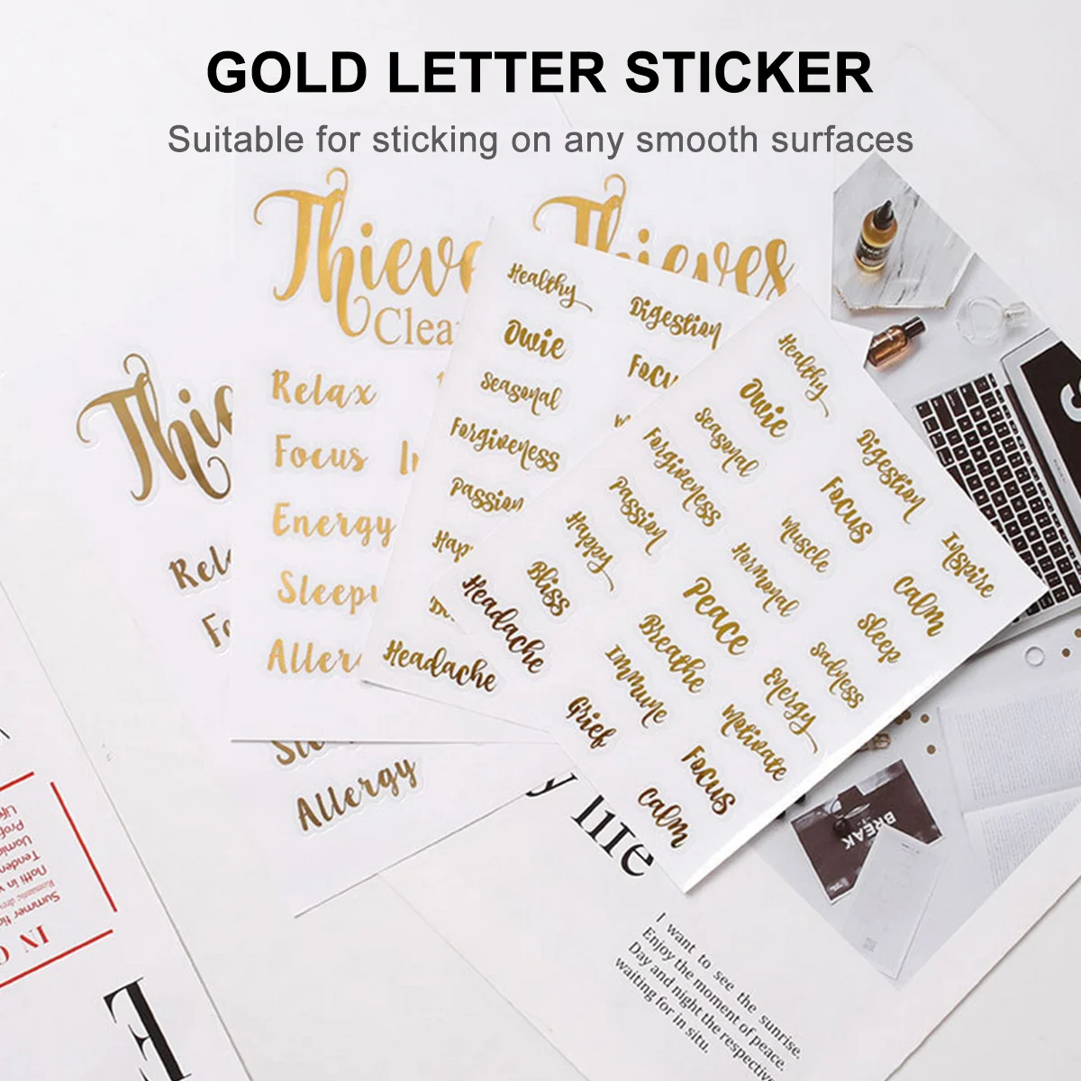 

5 Sheets Essential Oil Bottle Label Adhesive Stickers Labels Food Gold Trim Accessories
