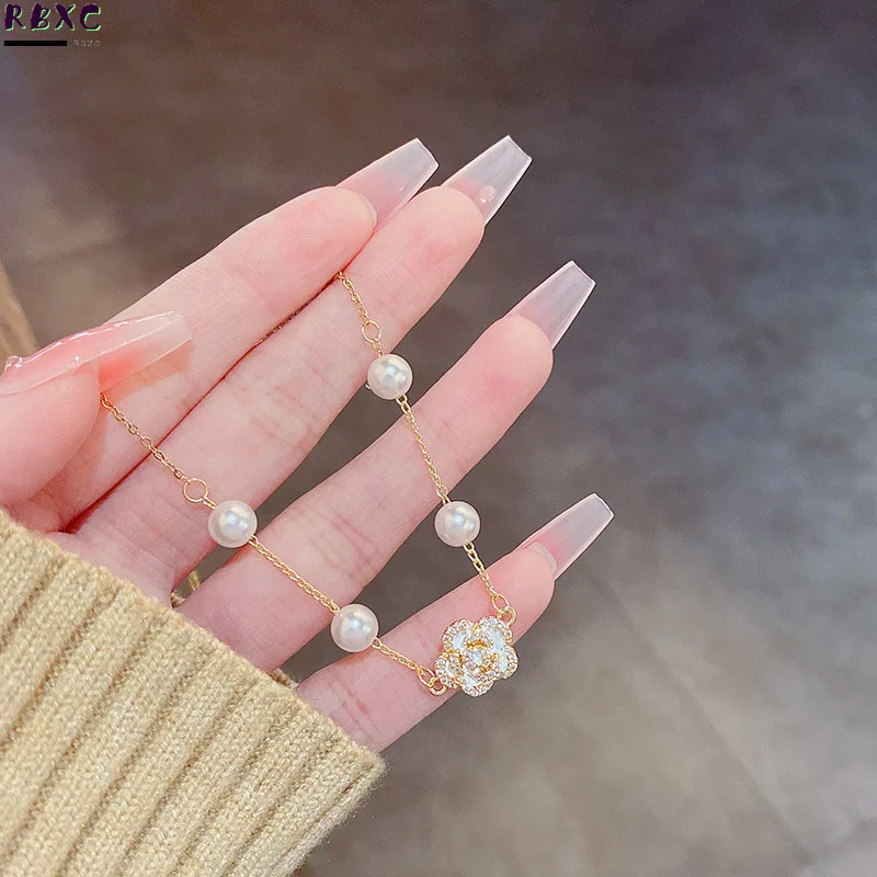 

RBXC Ins Style Xiaozhongshan Camellia Pearl Bracelet Women's South Korea New Versatile Cool Wind Bracelet