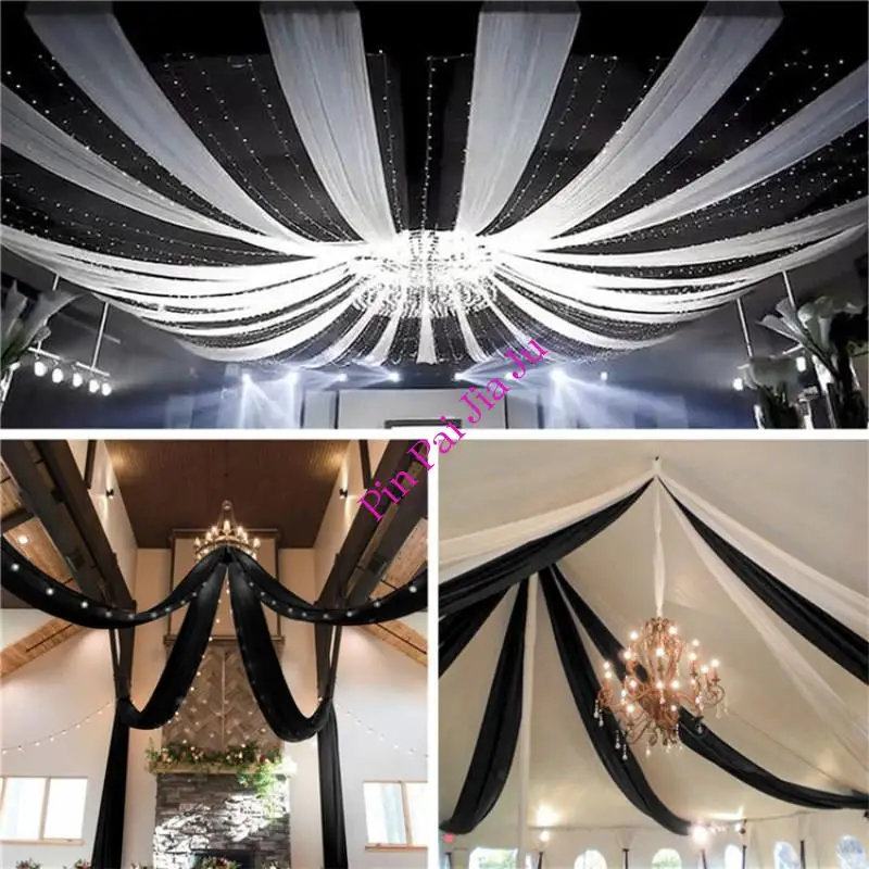 

White Chiffon Fabric Event Party Banquet Drapes Curtain for Ceremony Stage Roof Decoration Wedding Ceiling Drapes 5Ft X 10Ft