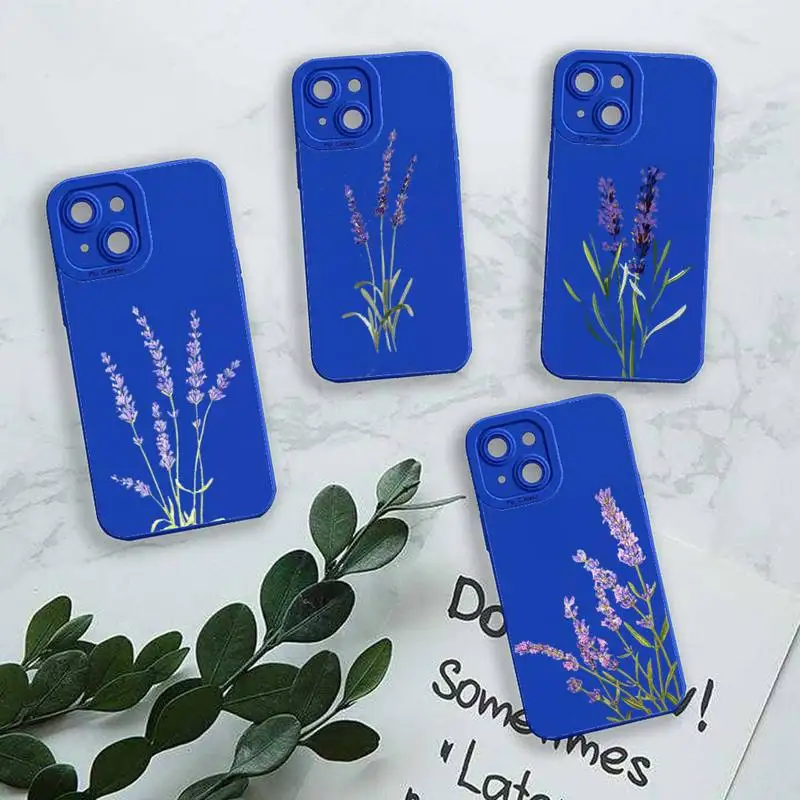 

Simple Lavender Purple Flowers Phone Case For iPhone 13 12 11 Pro MAX Mini X XS XR 7 8 Plus Liquid Silicone Klein Blue