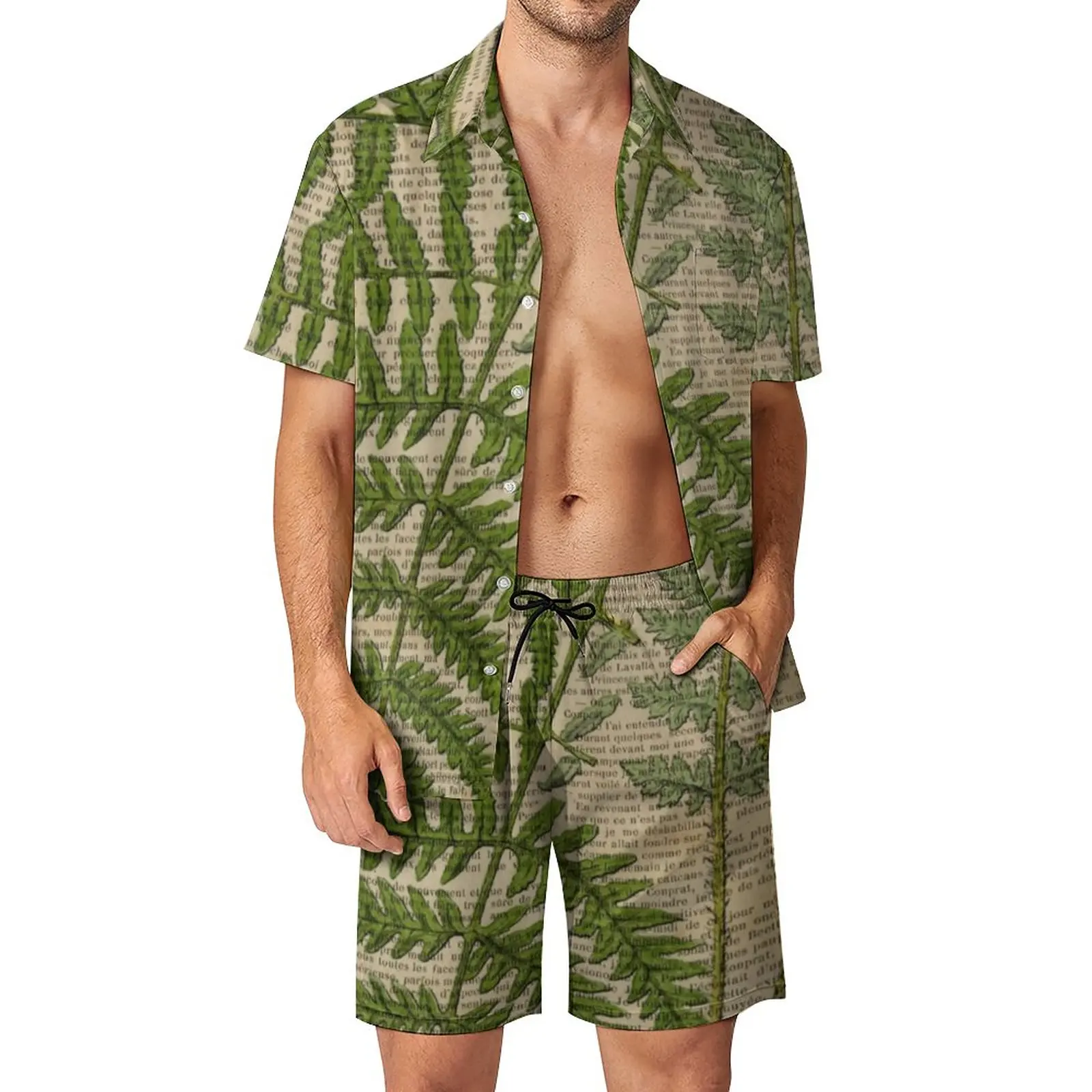 

Винтажные газетные мужские комплекты, летние винтажные уличные рубашки с рисунком страповых листьев, комплект большого размера с коротким...