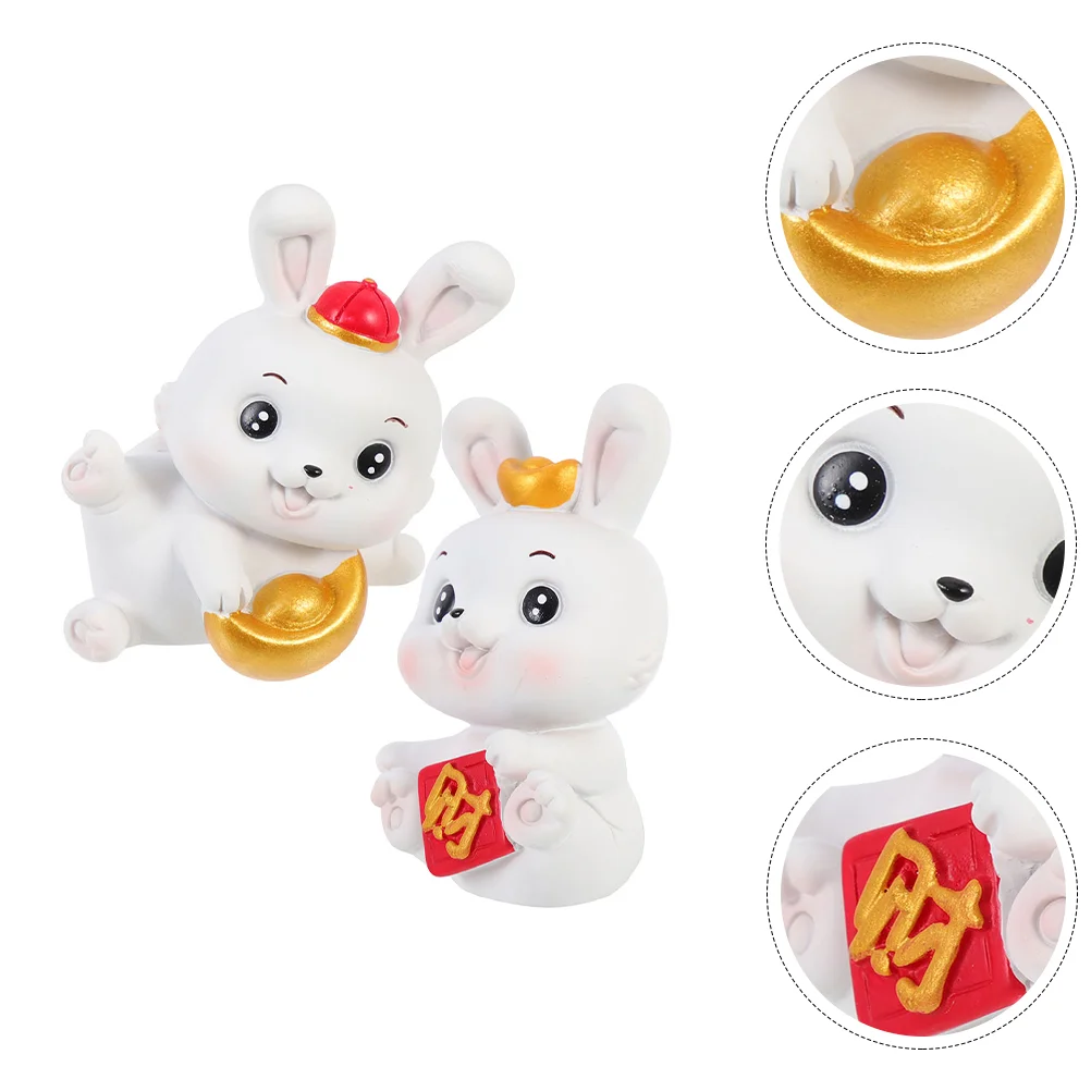 

Rabbit Figurine Bunny Chinese Year Zodiac Decorfigurines Fortune New Figures Miniature Mascot Statue Sculpture Lucky Car Mini