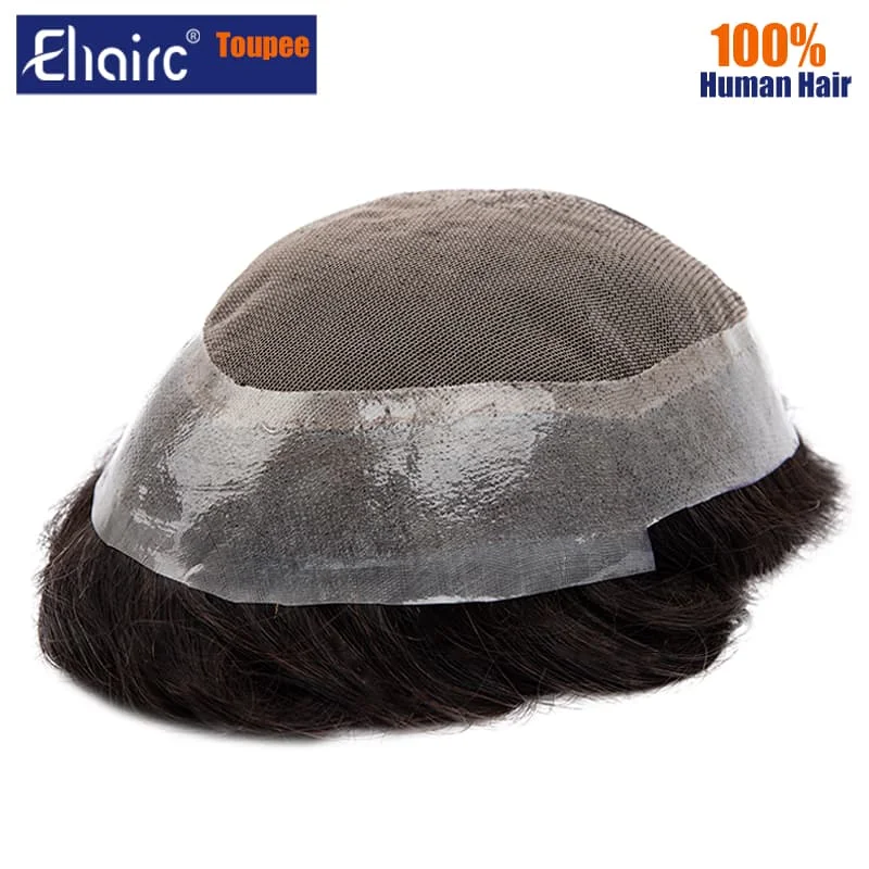 Tupé de encaje suave para hombres, peluca con Base de PU, unidad de sistema de reemplazo de línea de cabello Natural, prótesis de cabello Masculino