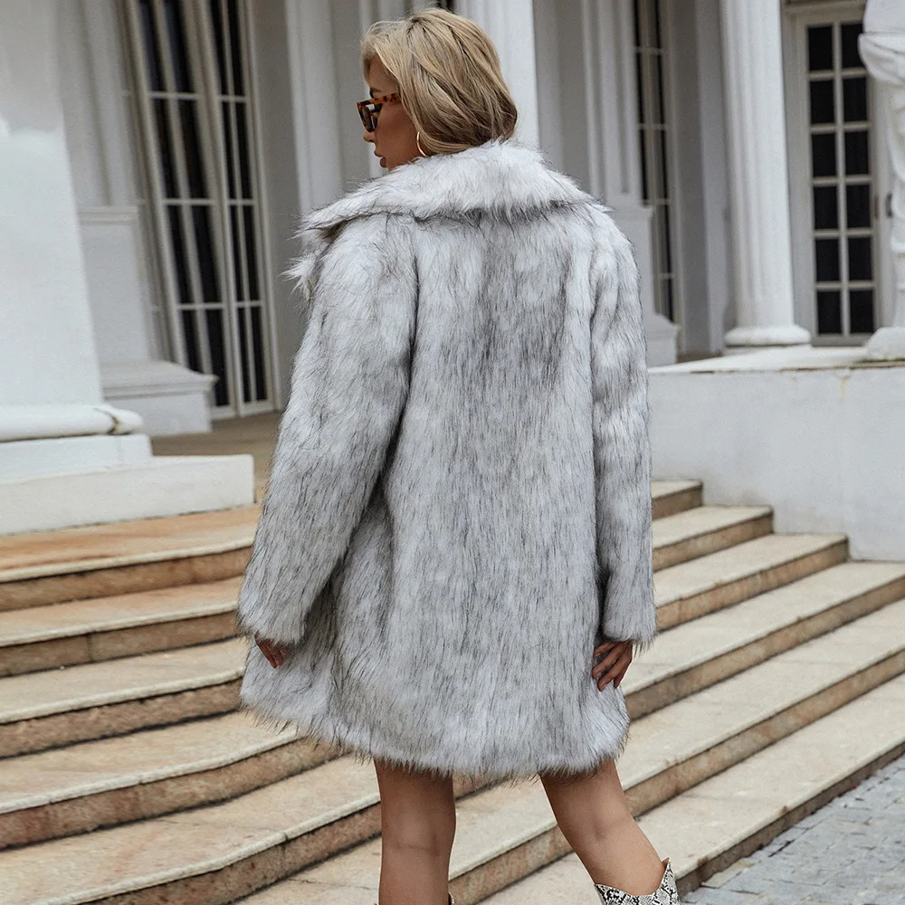 Women's Leather Fur Coat Long Imitation Fox Fur Faux Fur Coat Women Faux Fur Coat
