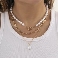 ailodo multilayer pearl necklace for women vintage fashion statement necklace collier femme elegant party wedding jewelry gift