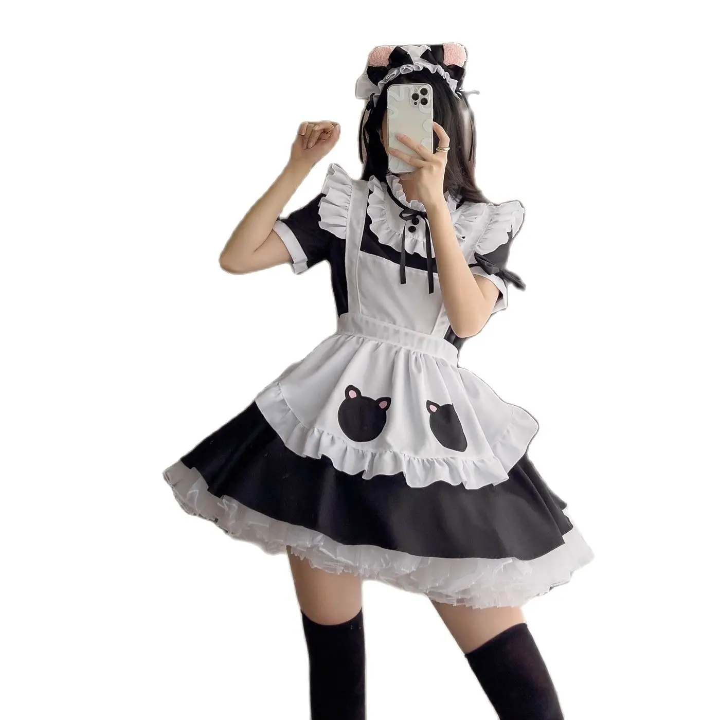 

Женское платье в стиле «лолита», костюм японской горничной для косплея аниме с принтом медведя и повязкой на голову, размеры S-5XL