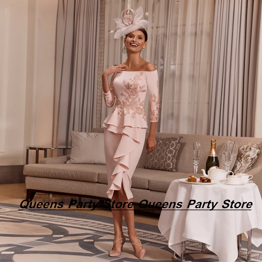 

Женское Короткое платье-Русалка Weilinsha, Платье До Колена с вырезом лодочкой и рукавами 3/4, платье для гостей свадьбы с аппликацией и оборками