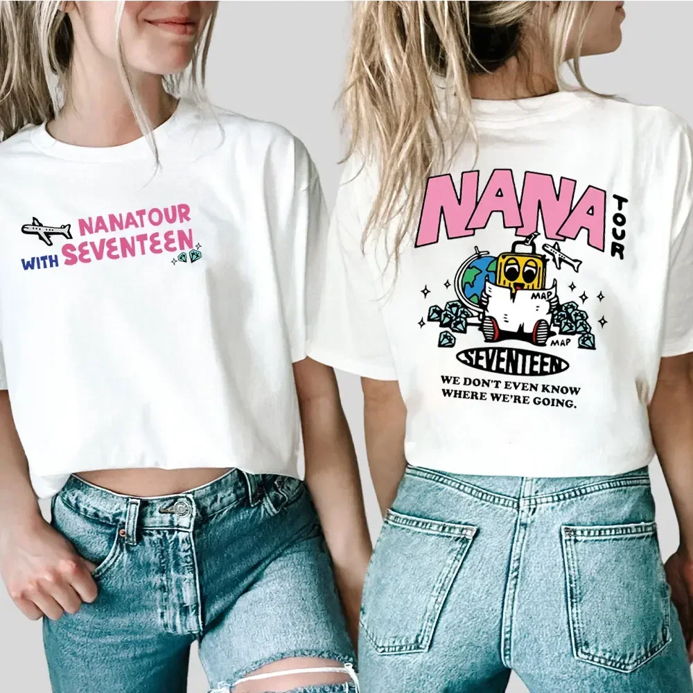 Футболка Korean Variety Show Nana Tour с принтом Seventeen топы круглым вырезом пляжные футболки