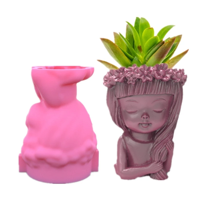 

Cute Wreath Girl Flowerpot Epoxy Resin Mold Gypsum Candle Concrete Plaster Silicone Mould DIY Crafts Home Decorations Casting