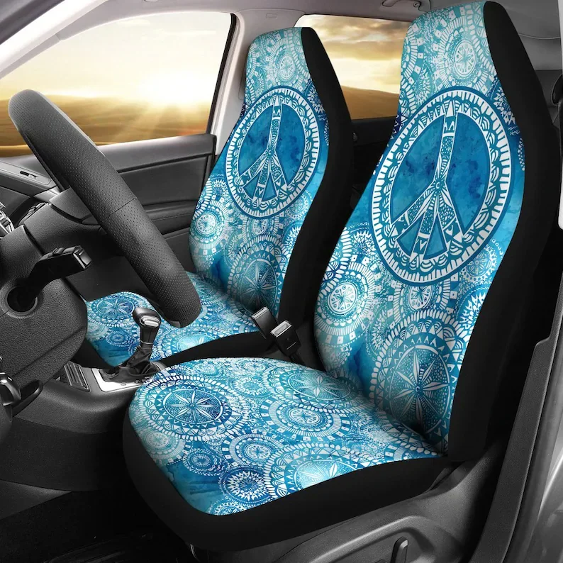 

Blue Peace Mandala, Handmade, Front Back Car Seat, Jeep VW Beetle, Chevrolet Chevy, Boyfriend Dad Son, Gift Present Idea,