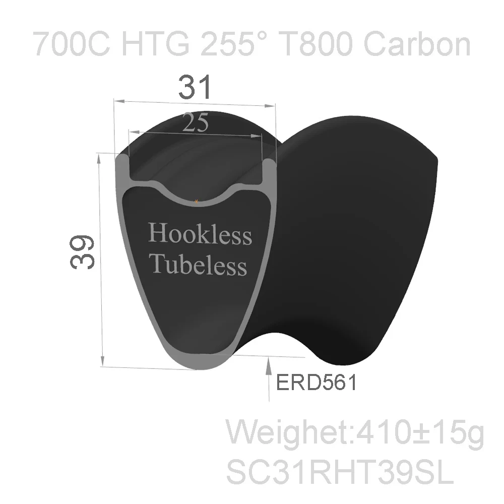 

[SC31RHT39SL] Hookless Only 410g T800 super light 700C carbon road rims 31mm wide 39mm Hookless road carbon bicycle rims