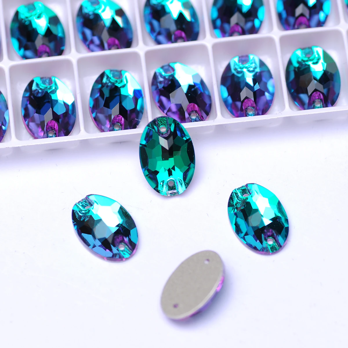 

Emerald Shiny Oval Glass Strass Flatback Crystal Sew On Rhinestones Crafts Glitter 3D Sewing Accessories For Design Decorations