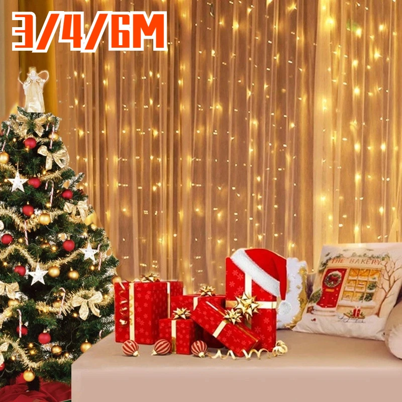 6M/3M LED Christmas Lights Fairy String Curtain Garland USB Festion Family New Year Atmosphere Christmas Decoration 2022