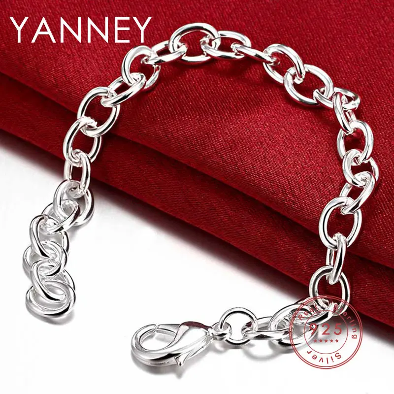 

High Quality 925 Sterling Silver 8 Inches Simple Link Chain Men's Bracelet Fashion Wedding Women Jewelry top Gifts Accessories