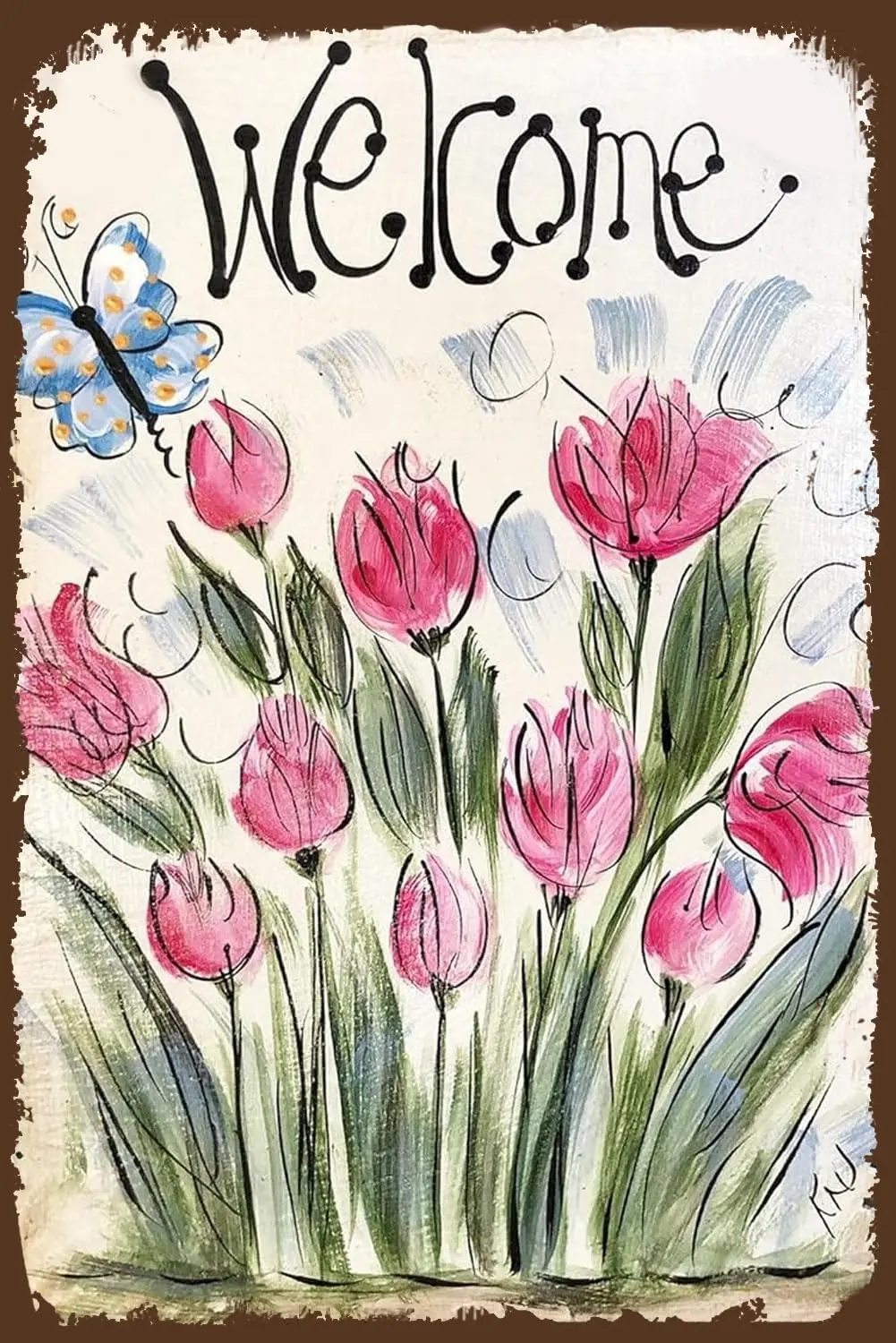 Summer Slate Sgns Metal Mothers Day Sprng Tn Sgnss Hand Panted Welcome Easter Rustc New