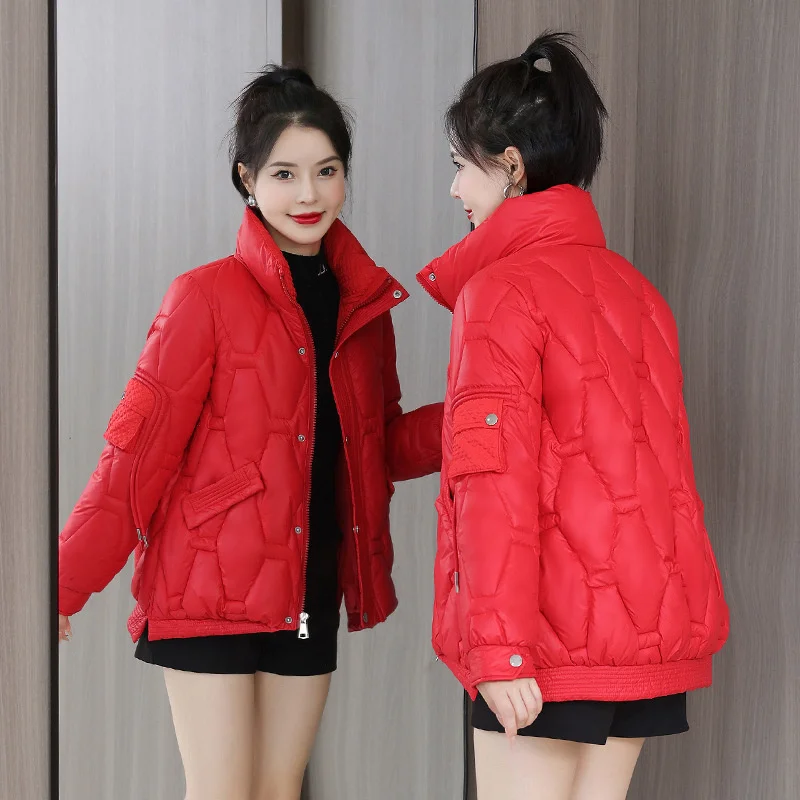 Winter Jacket Women Short Thicken Down Coat Stand Collar Bright Elegant Outerwear 2022 Korean Fashion Female Parkas