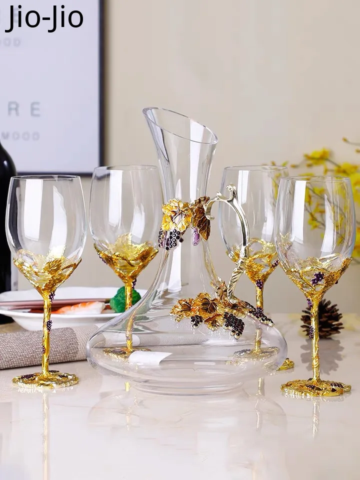 

Creative Enamel Color Crystal Red Wine Glass Decanter Set Goblet Wedding Glasses Champagne Whiskey Cup Szklanka Gift Box