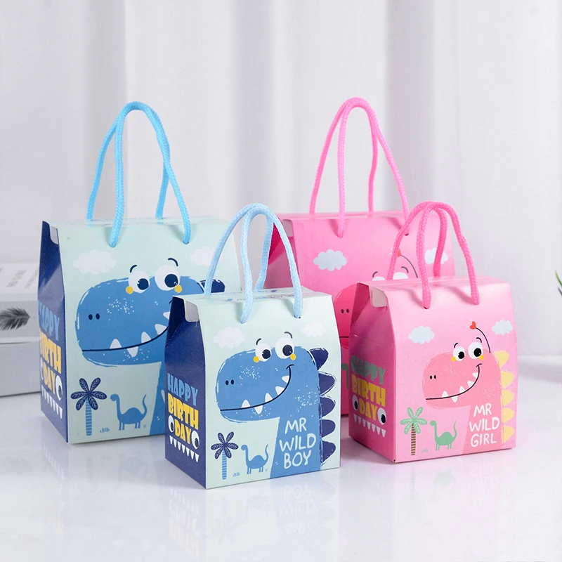 

4pcs Green Pink Dinosaur Cookie Boxes Carton Dinosaur Candy Box Treat Kids Birthday Paper Boxes For Packaging Dessert Gift Box