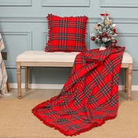 1 pcs plaid cushion cover blanket christmas style pillow case 45x45 30x50 red green blanket with pompom balls sofa room decor