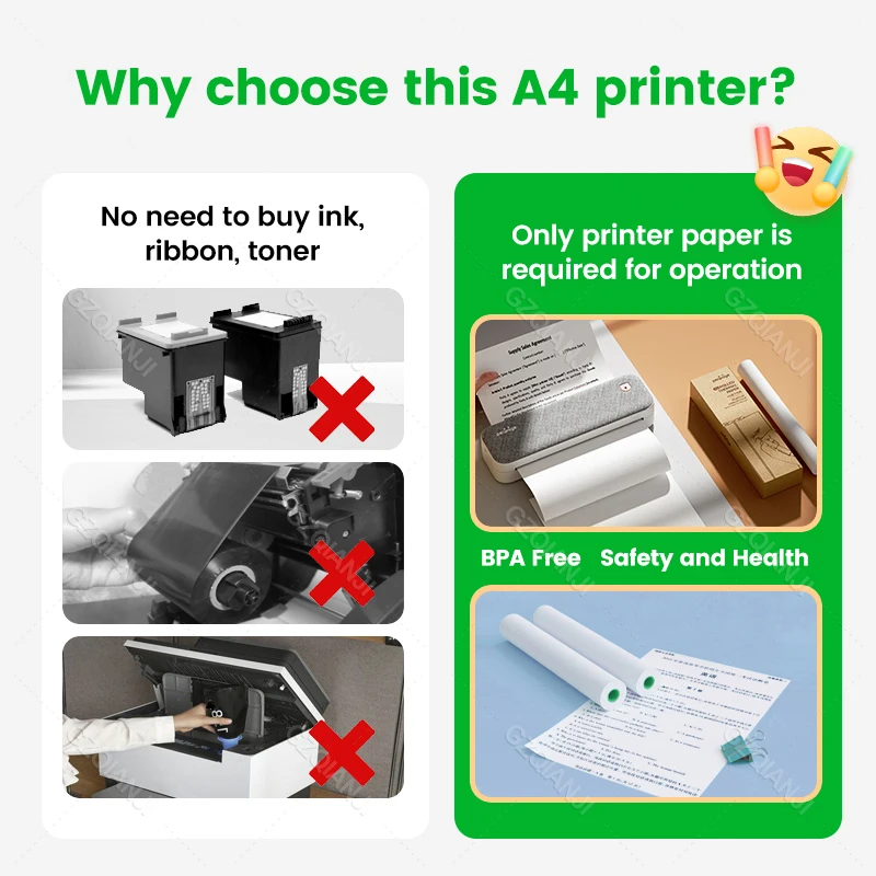 Переносная термопринтер мобильных фотографий и документов Peripage A4 с беспроводным подключением Bluetooth и бумагой формата A40.