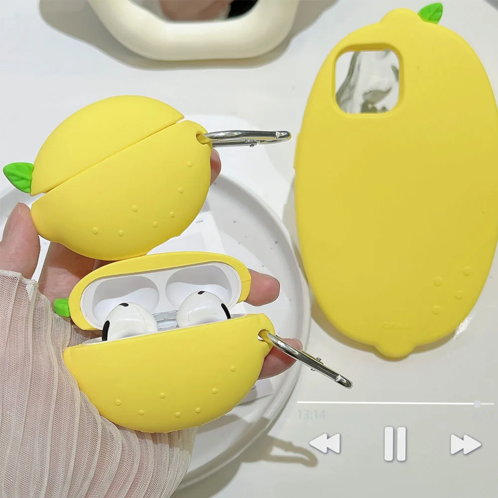 Милый 3D желтый лимонный силиконовый чехол для наушников Apple Airpods 1 2 мультяшный Air
