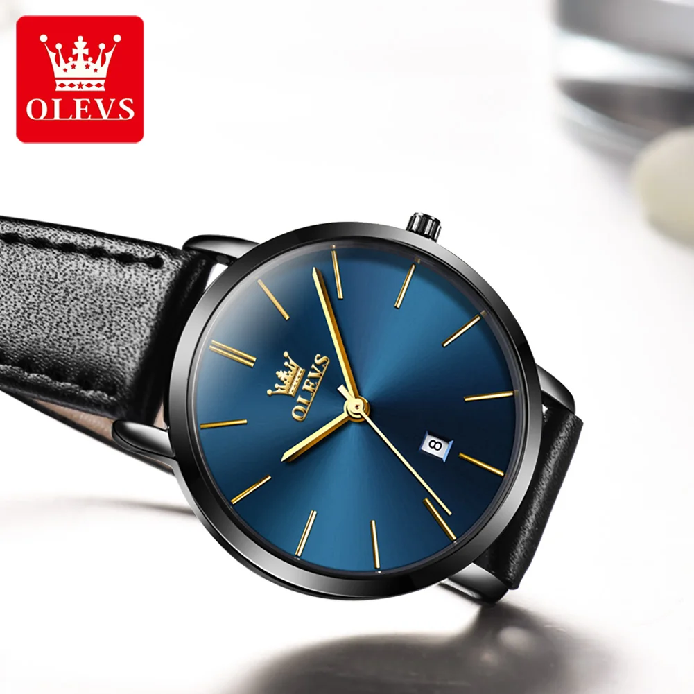 OLEVS Couple Watch Men Women Leather Strap Fashion Pair Quartz Watch Waterproof Clock Reloj Hombre Reloj Mujer Lovers Watch