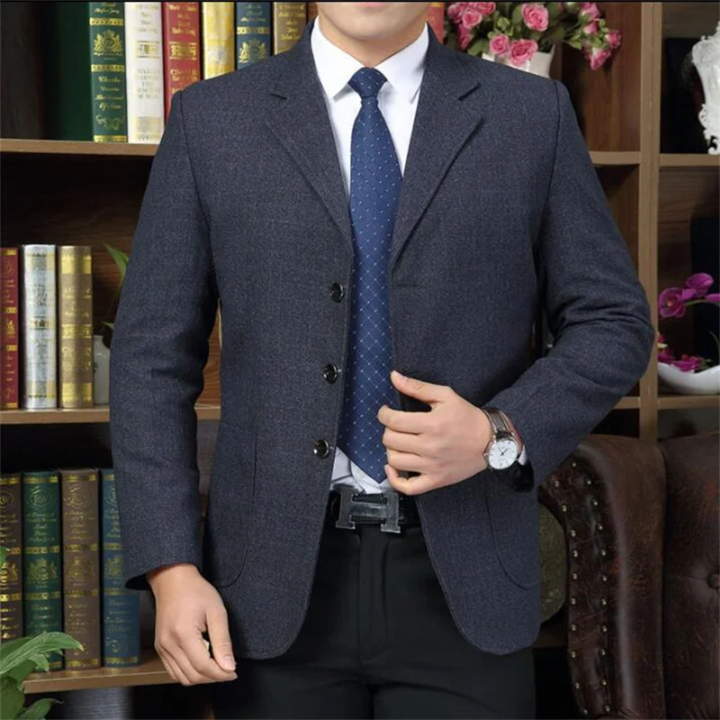 Middle-aged spring jacket men thin blazer masculino slim fit casaco jaqueta masculina coats mens casual suit autumn black grey