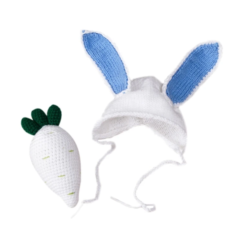 

Newborn Photography Props Baby Photo Shooting Props Rabbit Ears Hat Carrot Toy Baby Knitted Costume Suit for Boys Girl Wholesale