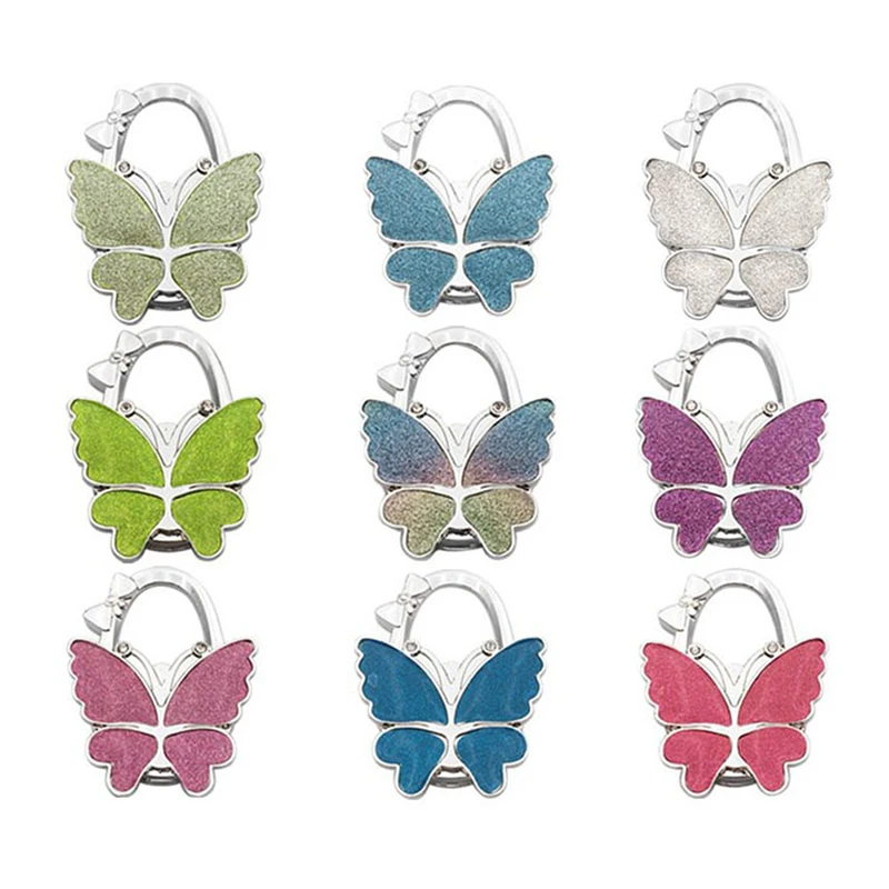 

Animal Pattern Portable Folding Alloy Hanging Hook Tabletop Storage Wallet Handbag Holder Butterfly Design for Woman Gift