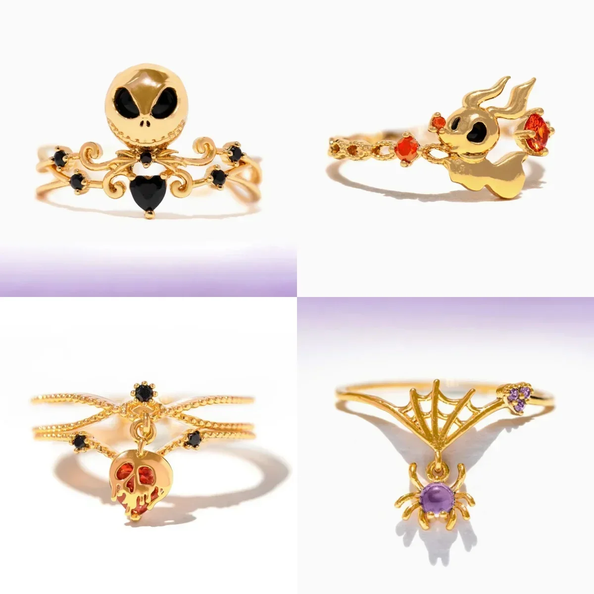 Регулируемое кольцо из черного/Красного фианита с фианитом