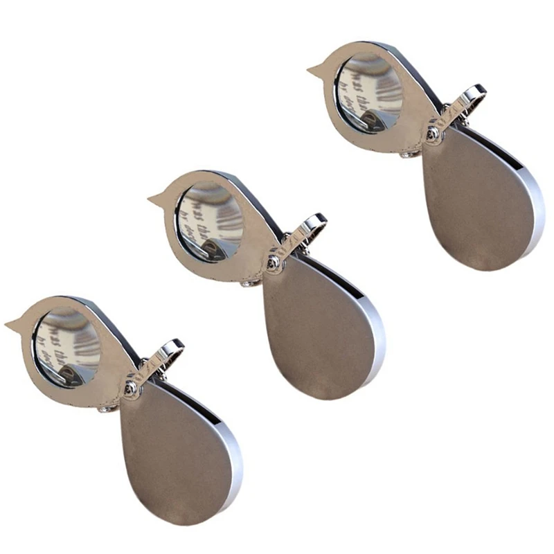 

3Pcs 30Mm 3X Pocket Folding Magnifier Reading Magnifying Glass Loupe With Key Chain Silver